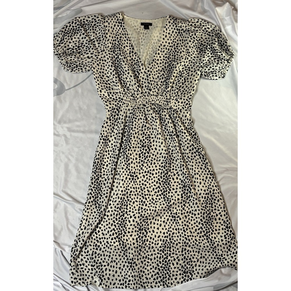 Halogen Sz S Dress Black And Cream V Neck Polyester Cheetah Print - Picture 2 of 5